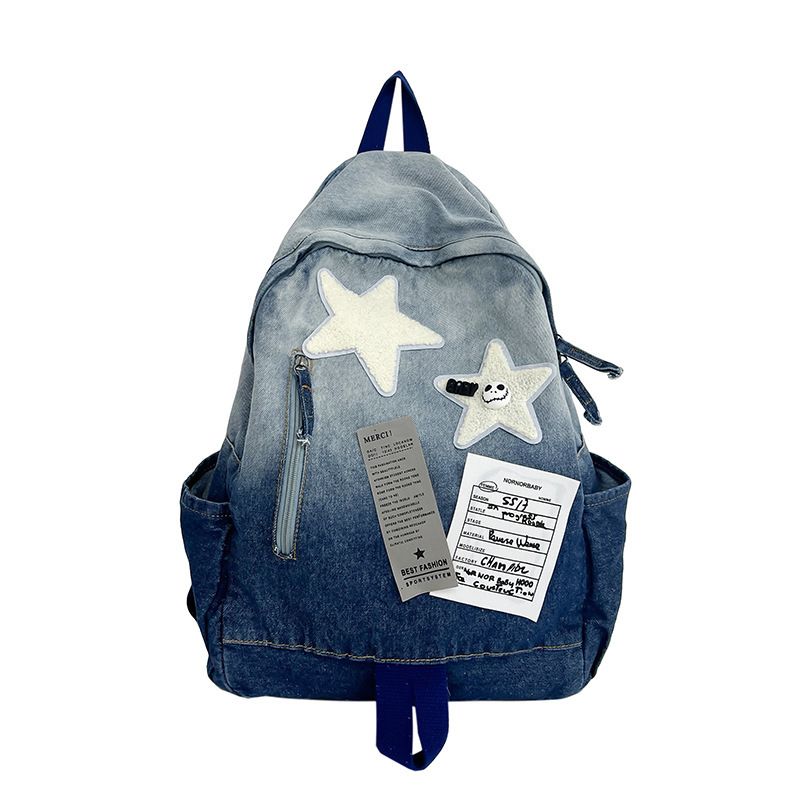 Gradient Denim Bag | Star Backpack | Middle School Student Backpack | Retro Style Backpack（LFA-050）