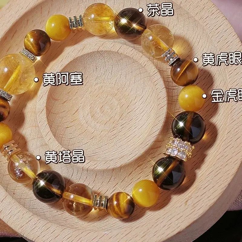 Natural yellow pagoda crystal gold tiger eye stone citrine design bracelet women's bracelet jewelry