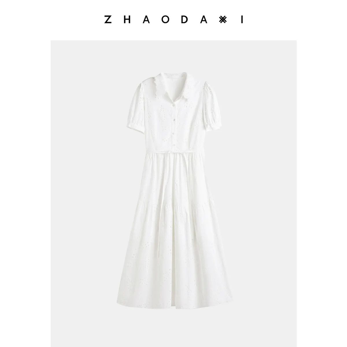 Zhao Daxi  Confession White Dress  100 cotton full width hollowed out detachable lapel and belt su 