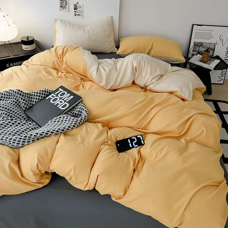 纯色四件套床单被套被罩学生宿舍单人床上用品三件套平行进口