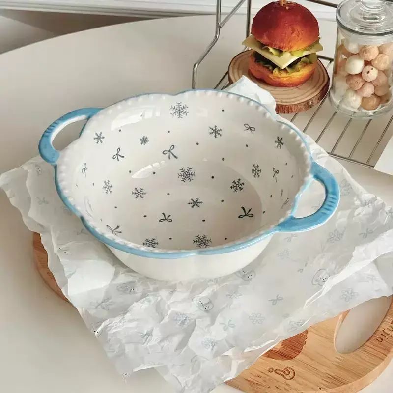 雪花双耳汤碗大号浪漫家用高颜值陶瓷泡面碗大容量螺蛳粉碗超好看