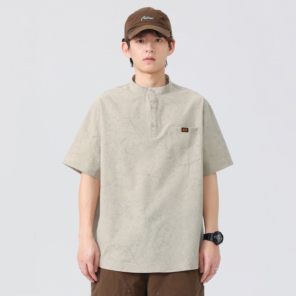 男装#夏季薄款亨利领短袖T恤男士宽松休闲轻薄透气半袖衫