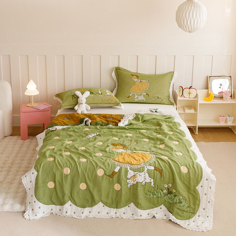 純棉泡芙冷氣被|卡通夏被|十層紗布韓式花邊|可機洗薄被子 150*200CM 猫咪童話