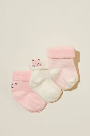 Cotton On Kids - 3Pk Terry Baby Socks - Blush pink