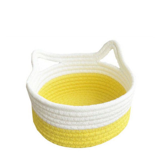 收納籃（大號圓形貓耳 黃色 直徑30*高12cm）