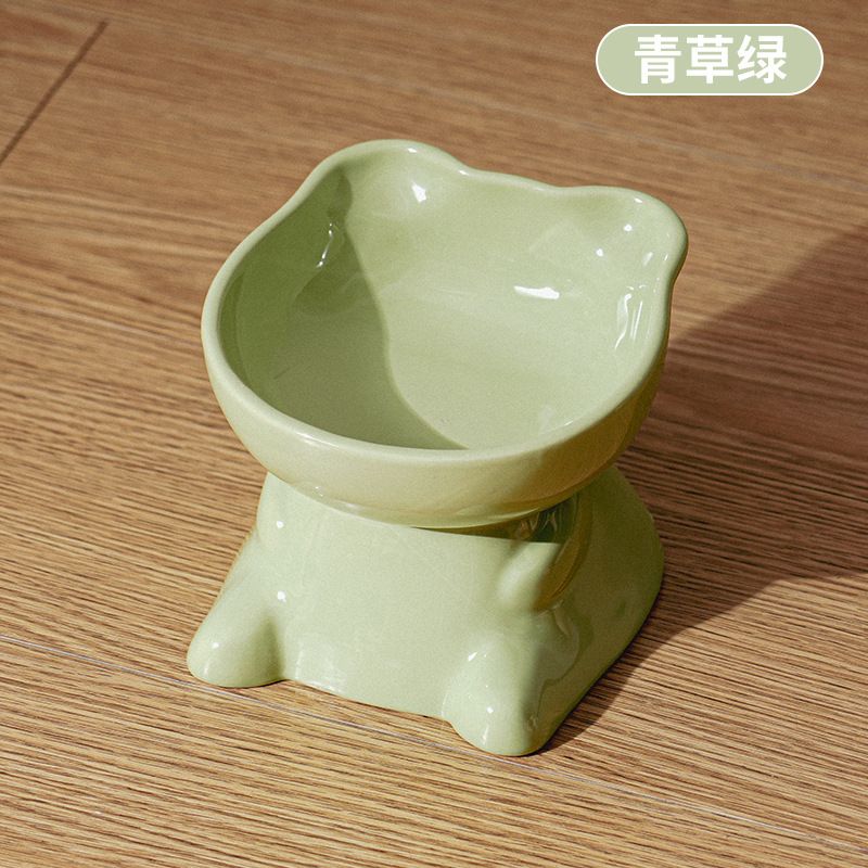 抱抱熊陶瓷猫碗高脚碗護頸寵物碗防打翻防黑下巴貓糧碗零食碗