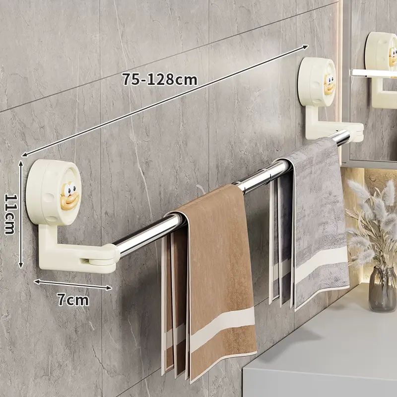吸盘毛巾架卫生间免打孔浴室伸缩毛巾杆置物架洗手间浴巾收纳挂架