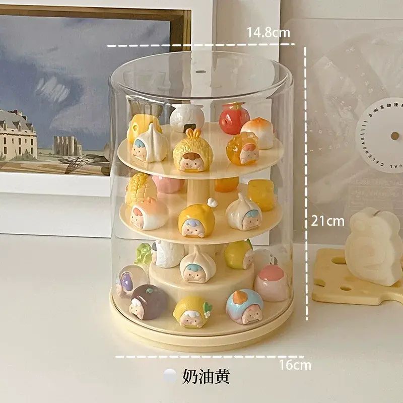 旋转萌粒展示盒亚克力透明盲盒收纳展示架贪吃崽崽摆件手办展示柜