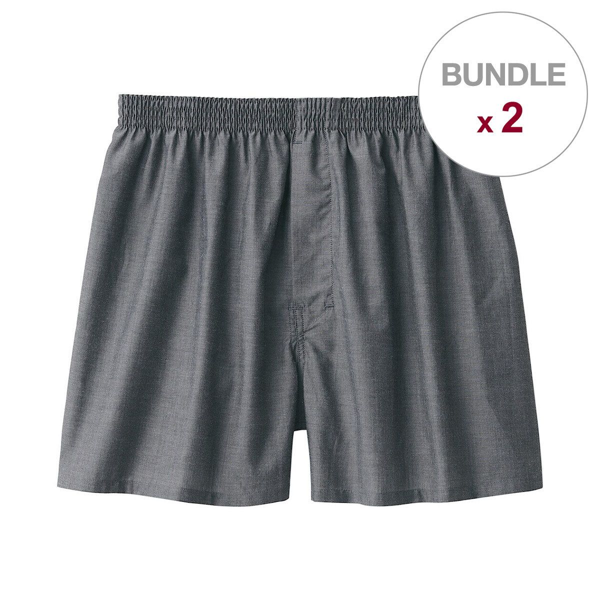 男裝棉混萊賽爾纖維彈性前開四角內褲 - 深灰色 M【2件裝】