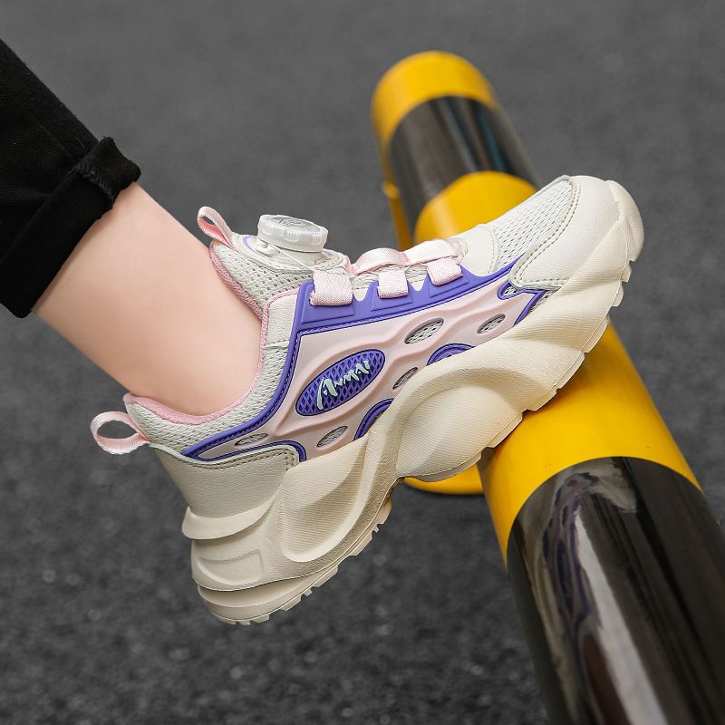 女童運動鞋秋冬雙網旋轉紐扣男童時尚潮流輕便減震運動休閒鞋