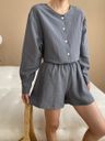 Breathable Linen Blended Casual Women's Daily Commuter Shirt Shorts Set