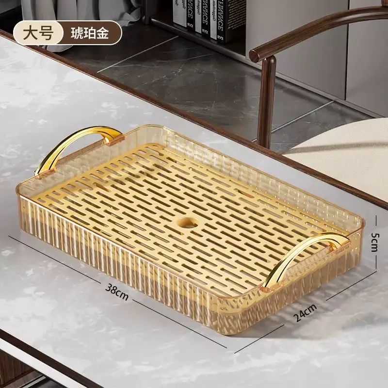 茶具茶杯托盘轻奢双层家用长方形沥水托盘收纳沥水杯架子