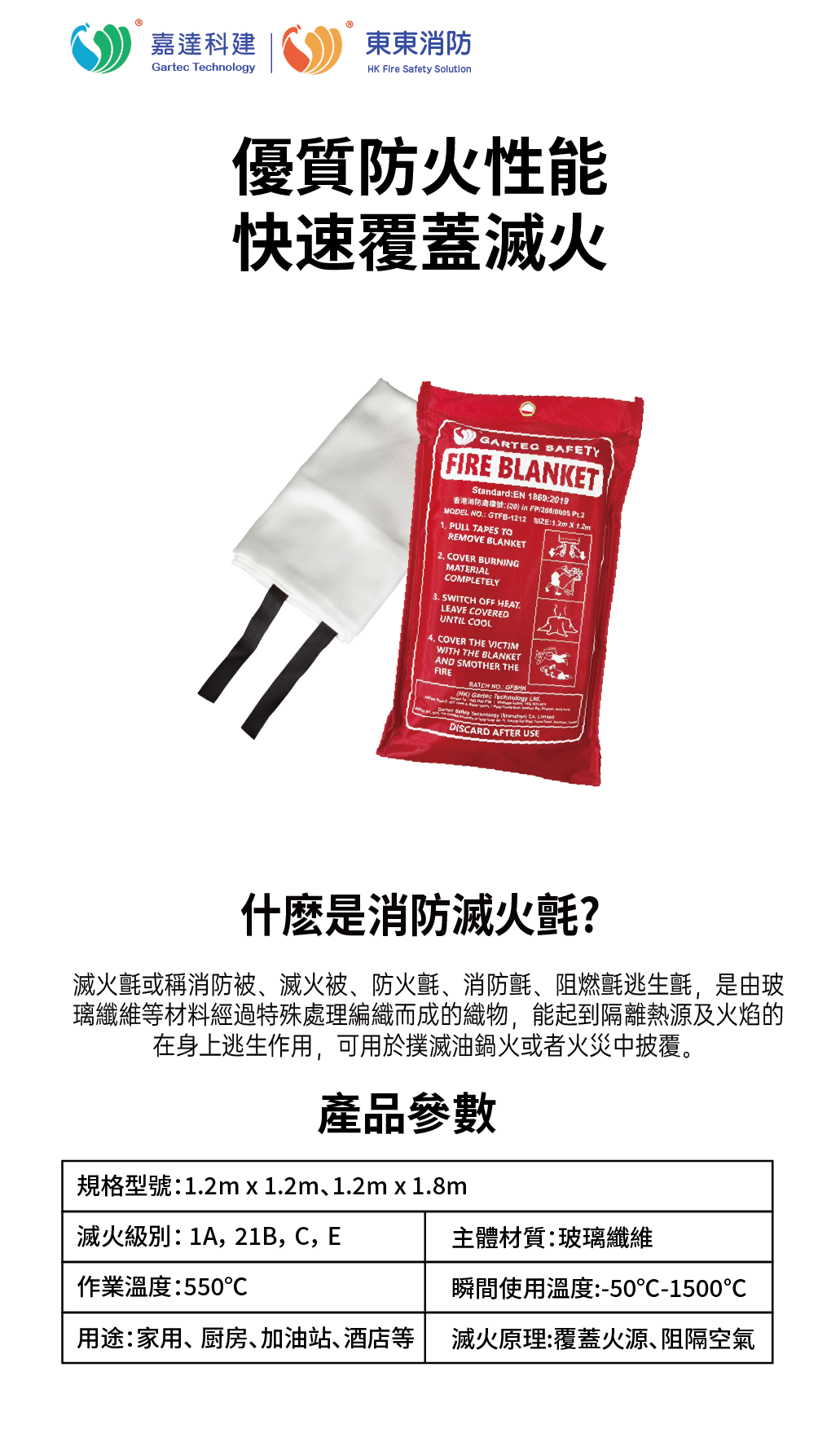 嘉達科建| 滅火毯(1.2mx1.2m) |香港消防處認證|防火|家居商用船用安全|應急逃生|TUV認證|(GTFB1212) | HKTVmall  香港最大網購平台