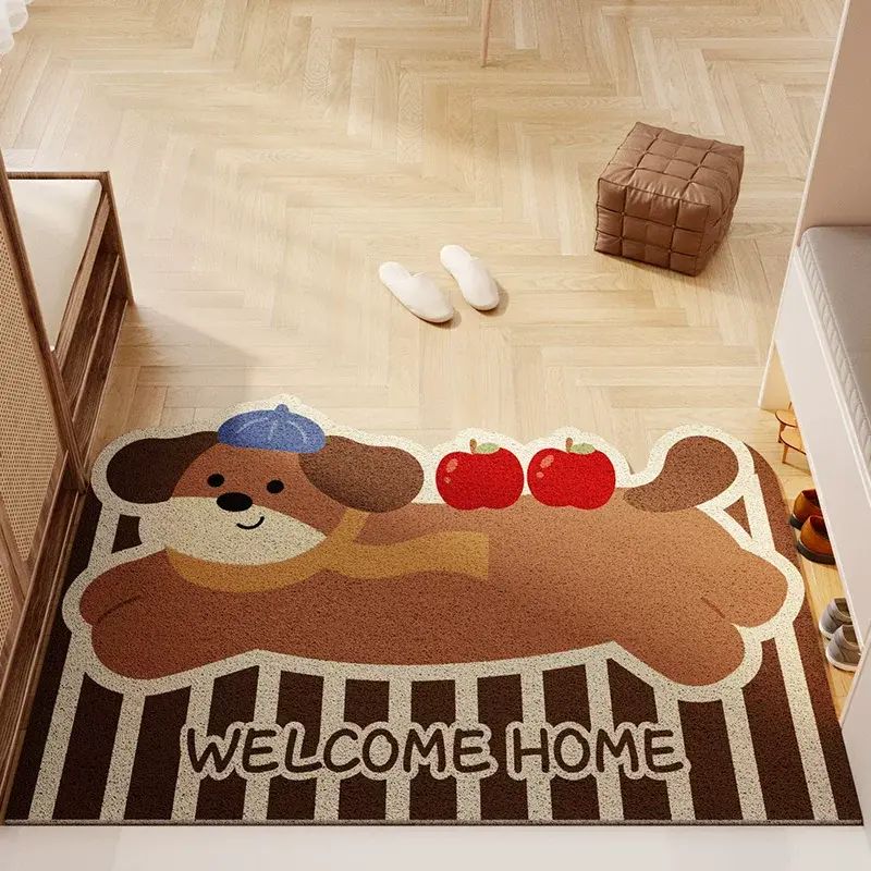 复古狗狗进门新款地垫入户红色喜庆家用门垫丝圈脚垫门口地毯-没烦恼-苹果汪 50CM*70CM【体验尺寸较小】