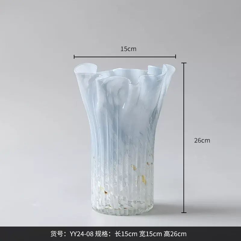 淡藍漸變波點手工水培白餸玻璃花樽