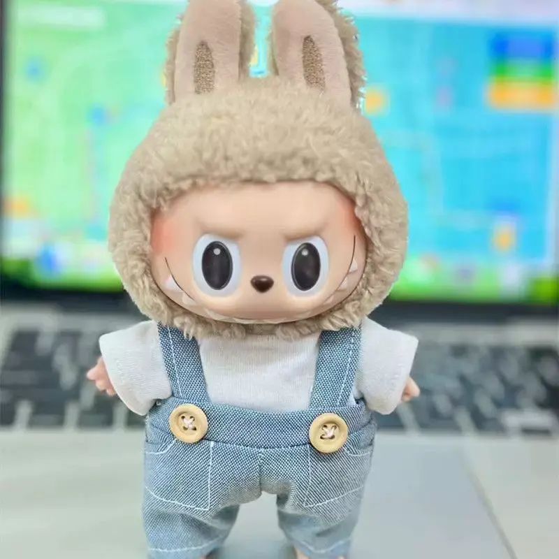17cm拉布布挂件娃衣可爱背带裤两件套衬衣套装Labubu 搪胶着替