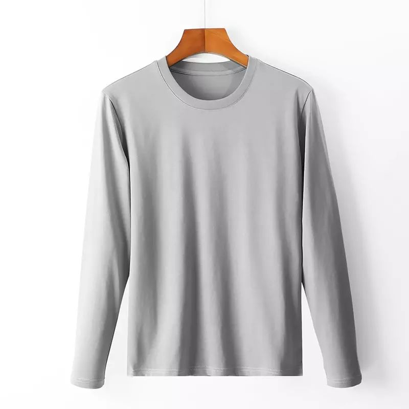 柔软亲肤 透气吸汗，新款230G长绒棉打底衫男休闲百搭圆领长袖T恤