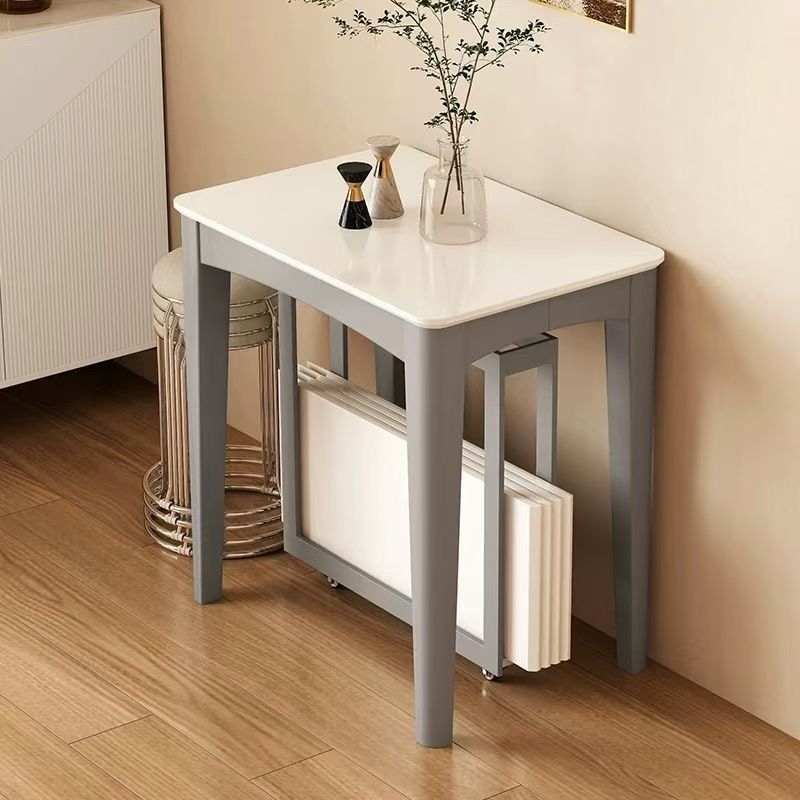 伸縮折疊實木餐枱小戶型飯台現代簡約輕奢岩板台面餐枱椅組合D60CM（單枱）