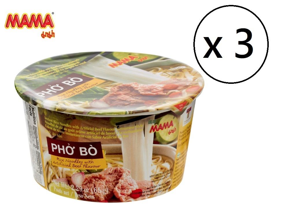 Mama - Instant Bowl Rice Noodles Beef Flavor Vietnamese Style 65g x 3 bowls