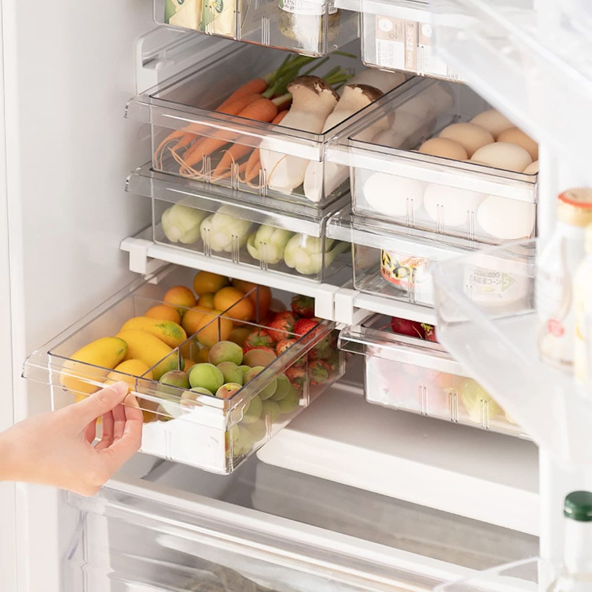 【2件】装雪柜收纳抽屉 | 冰箱抽屉，压克力冰箱抽屉，可拆卸，透明食品容器适用于水果、食品、饮料 | 日式冰箱收纳盒 汽水盒 雪柜盒 冰箱分类盒  酱料收纳盒（1 格 + 4 格）