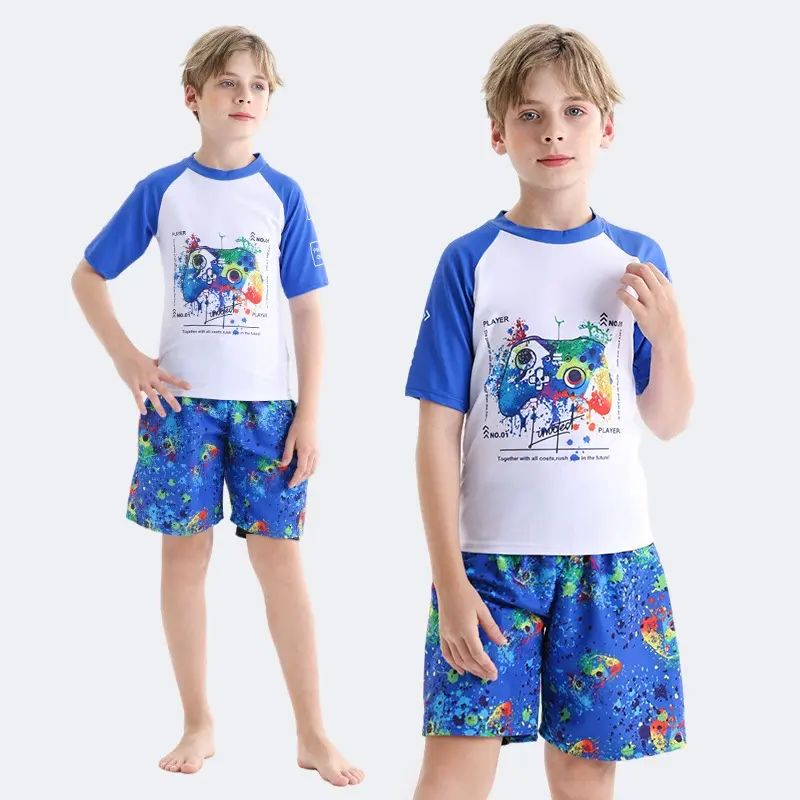 兒童泳衣男童新款中大童分體專業游泳訓練服速幹防曬泳衣