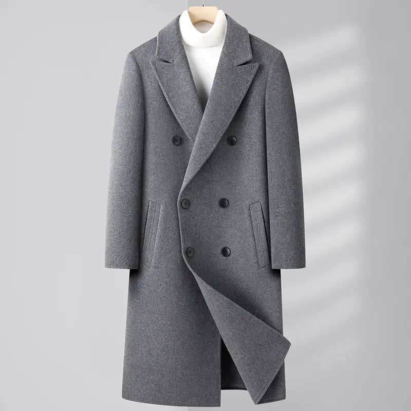 秋冬外套大衣毛呢大衣双排扣羊毛双面呢过膝长款