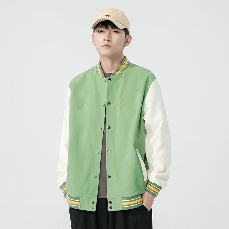 棒球服春秋季新款港风潮牌纯色男士夹克宽松休闲外套