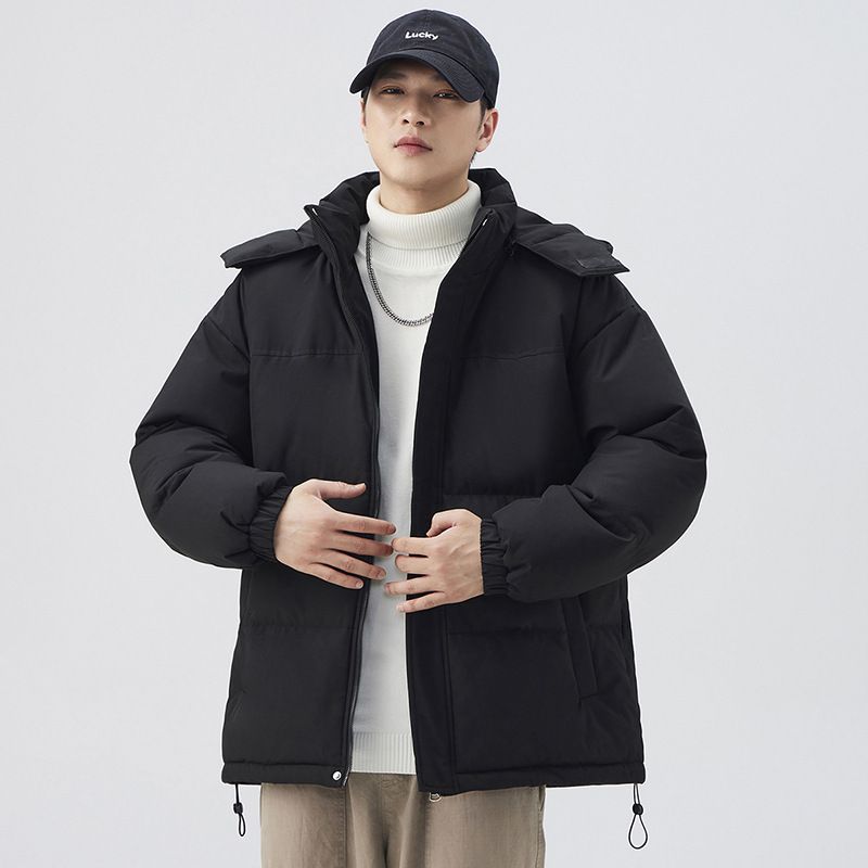 男装#冬季美式撞色拼接连帽棉服外套男女潮流宽松工装面包服