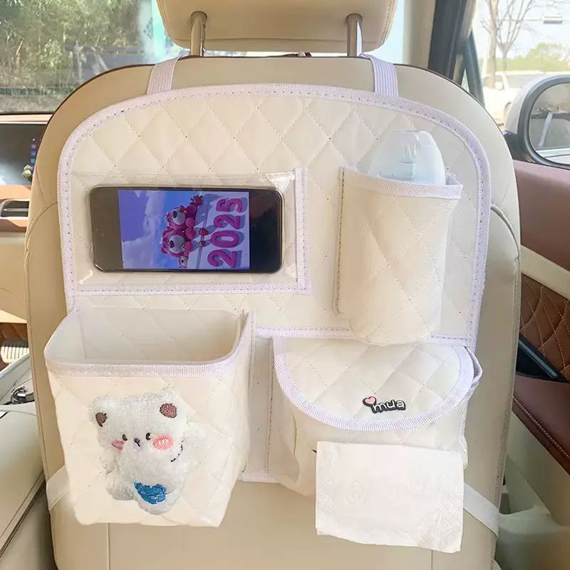 車載收納掛袋可愛收納盒多功能汽車座椅後背置物架紙巾盒垃圾桶女