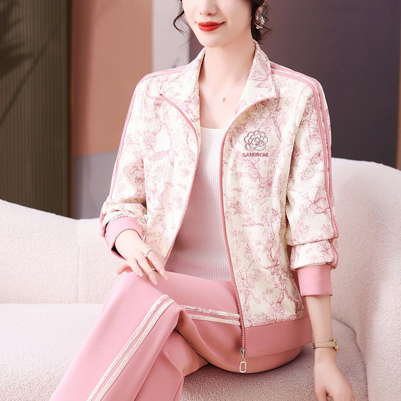 运动服套装女春秋新款时尚韩版大码洋气印花色休闲跑步两件套
