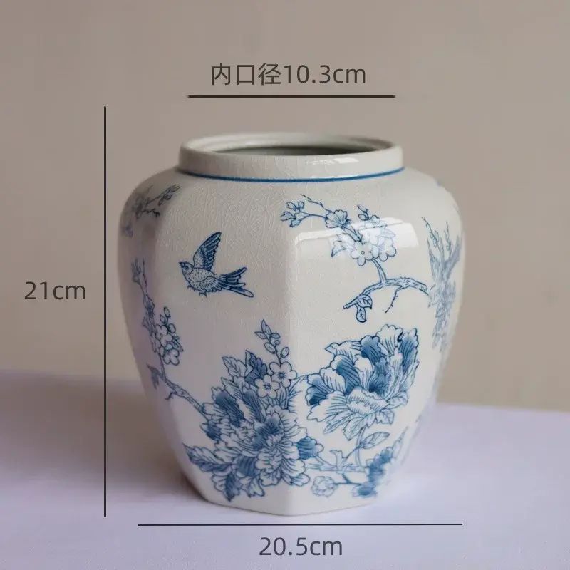 青花瓷花樽復古花樽陶瓷花樽冰裂紋高階感花樽水培喜上眉梢系列