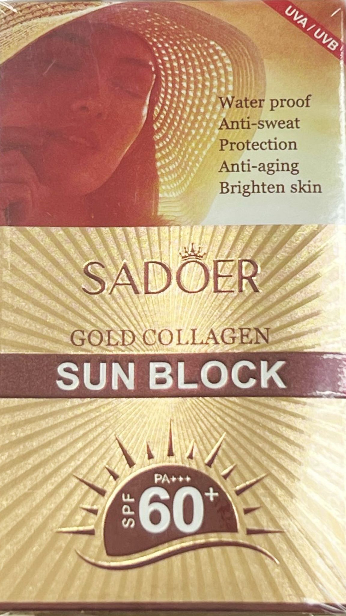 144. SADOER GOLD COLLAGEN SUN BLOCK, WATHER PROOF, SPF60+
