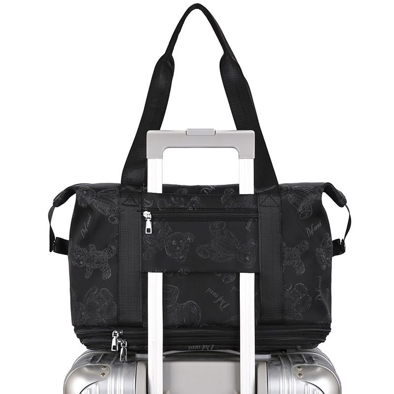 旅行拉杆包 - 升级款全新无声万向轮多功能大容量可拆卸滑轮旅行干湿分离登机包-黑色