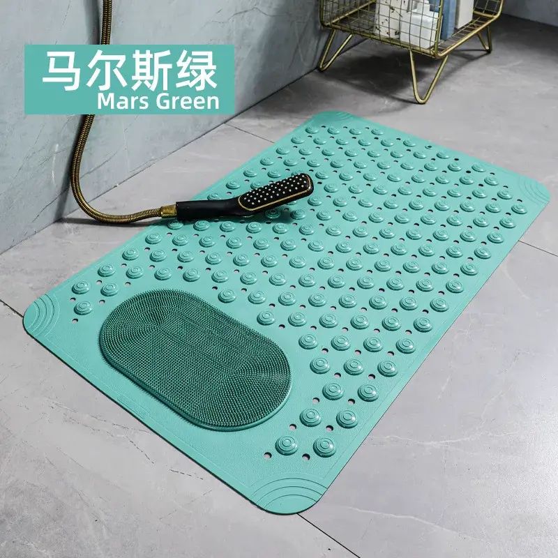 Non-slip Bathroom Mat with Foot Massage Scrubber – Emerald Green (38 x 69 cm)