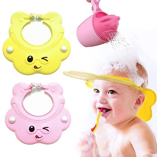 2 Pieces Baby Bath Cap Baby Shower Cap Adjustable Shower Cap Cartoon Design Shower Cap Water Shower 