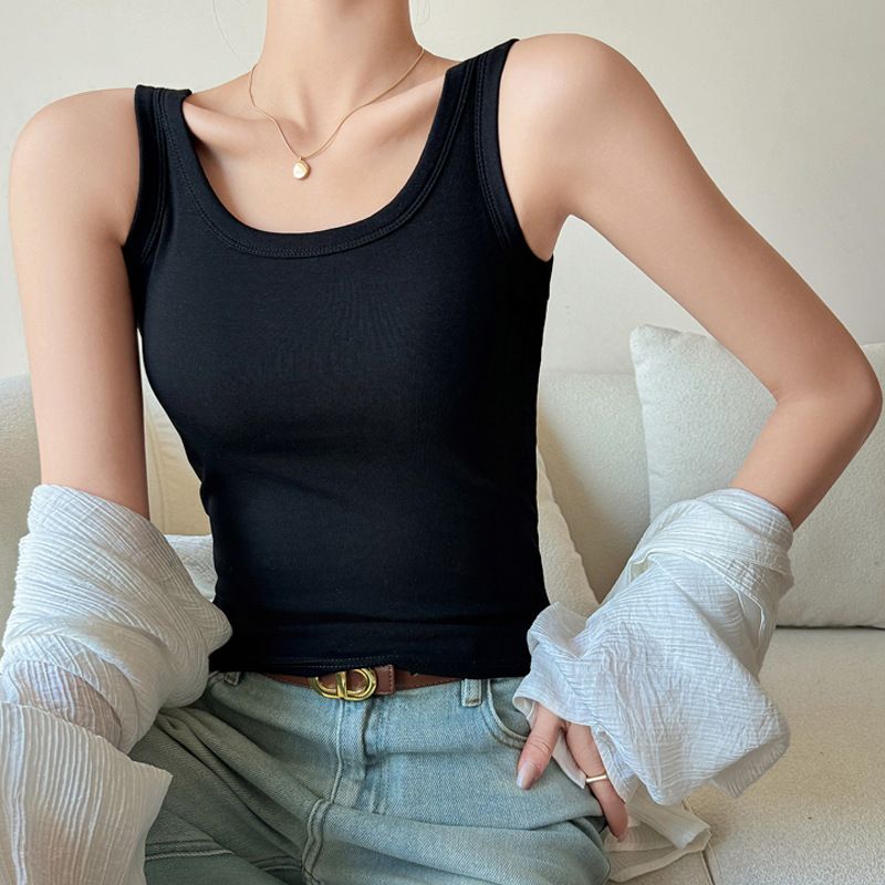 夏季純棉吊帶背心女裝 黑色打底衫 辣妹上衣 外穿內搭 簡約高級感- 米灰色 XXXL（適合體重175-210斤）