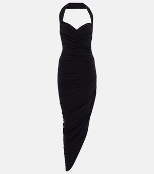 Norma Kamali Cayla halterneck ruched midi dress