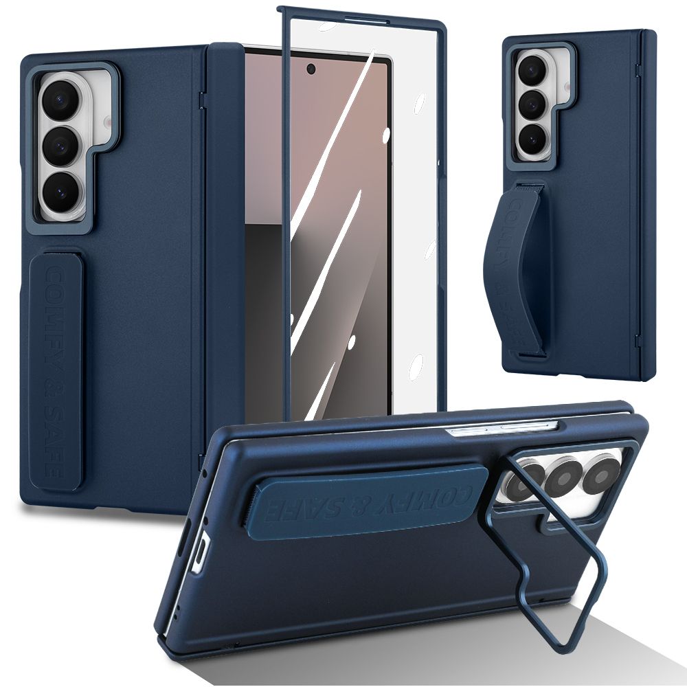 Samsung Galaxy Z Fold 7 Case with Screen Protector & Strap Kickstand,Hinge Protection,DarkBlue