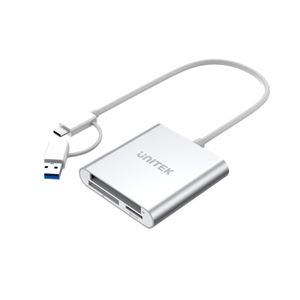 UNITEK - 3-in-1 USB SD MicroSD CF Card Reader | Attached USB-A to Type C Adapter | OTG Function | Y-9313D