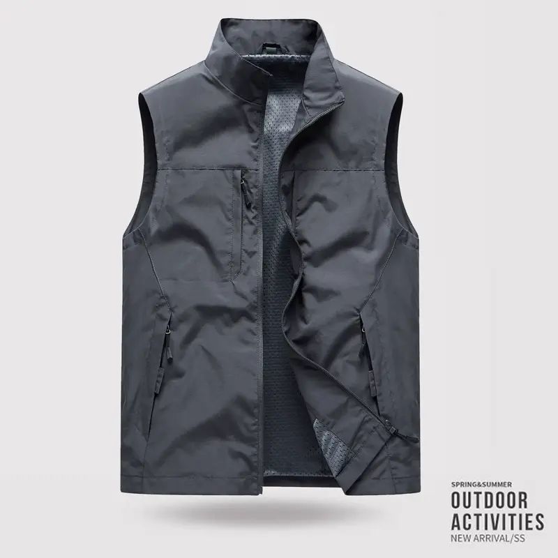 大码夏季男士坎肩工装马夹户外薄款多口袋无袖