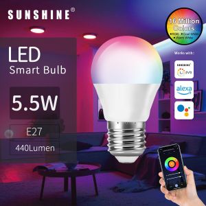 SUNSHINE LUMI 智能LED燈膽G45 - 5.5W / E27大螺頭 / RGB彩光+CW黃白光 1600萬種顏色光效 (SGA-5.5W)