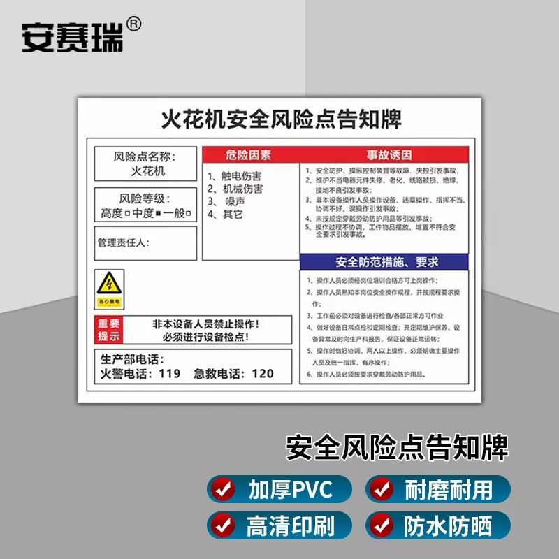 安赛瑞 安全风险点告知牌  标志标示提示牌 30x40cm 铣床