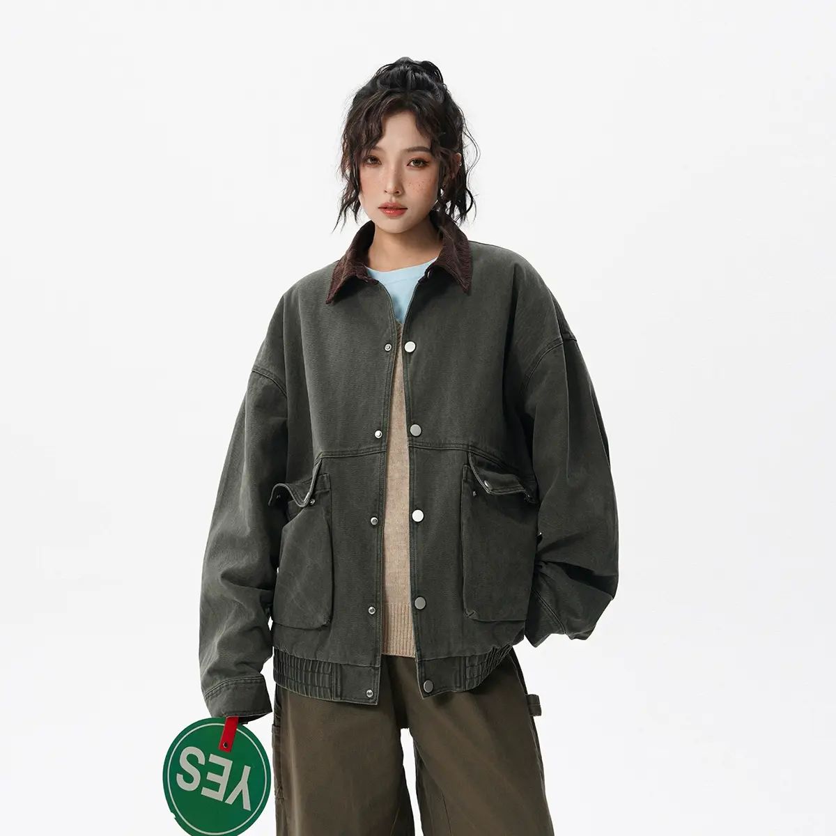 2025新款情侣款翻领牛仔外套春秋冬三季可穿翻领宽松痞帅百搭夹克工装做旧水洗上衣