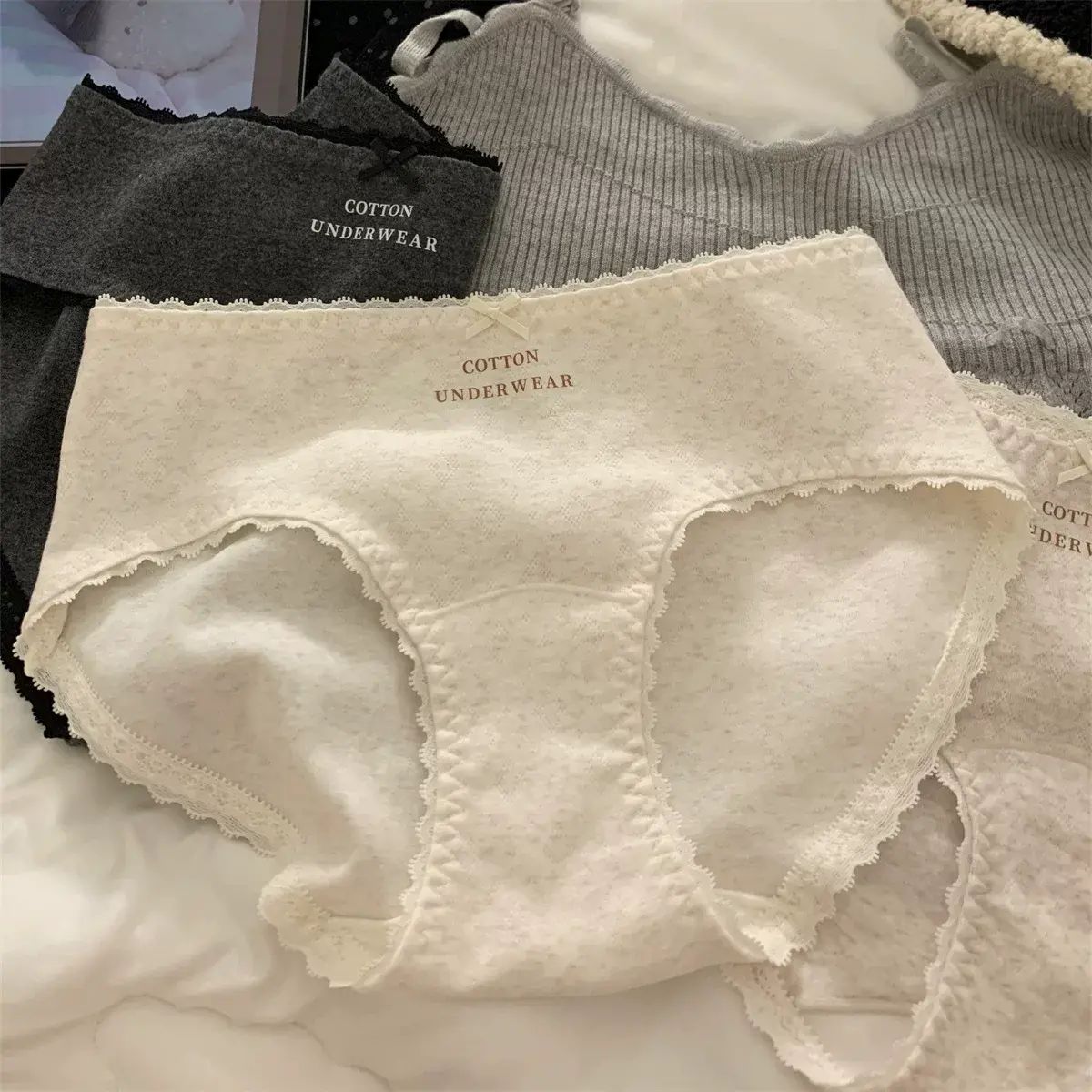 10A抗菌法式原棉女士純棉內褲女中腰全棉加長襠大碼A類嬰兒棉女生