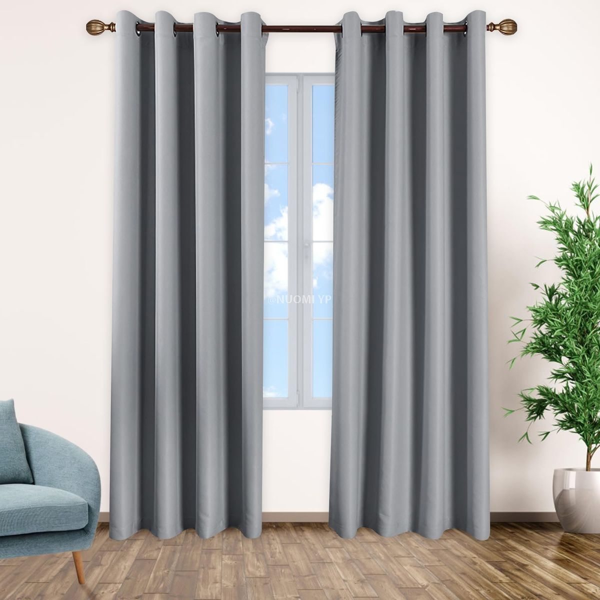 JOYORIA 2块不透光隔热窗帘，不透光窗帘，遮光窗帘，柔软聚酯纤维，隔音带孔洞窗帘，适用于客厅、卧室、办公室（灰色 107 * 160 厘米）