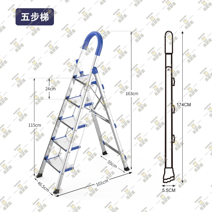 免安裝折疊人字梯【五步】多功能家用登高梯扶梯 不銹鋼摺疊花架梯 倉庫貨架梯 – LD4018-02