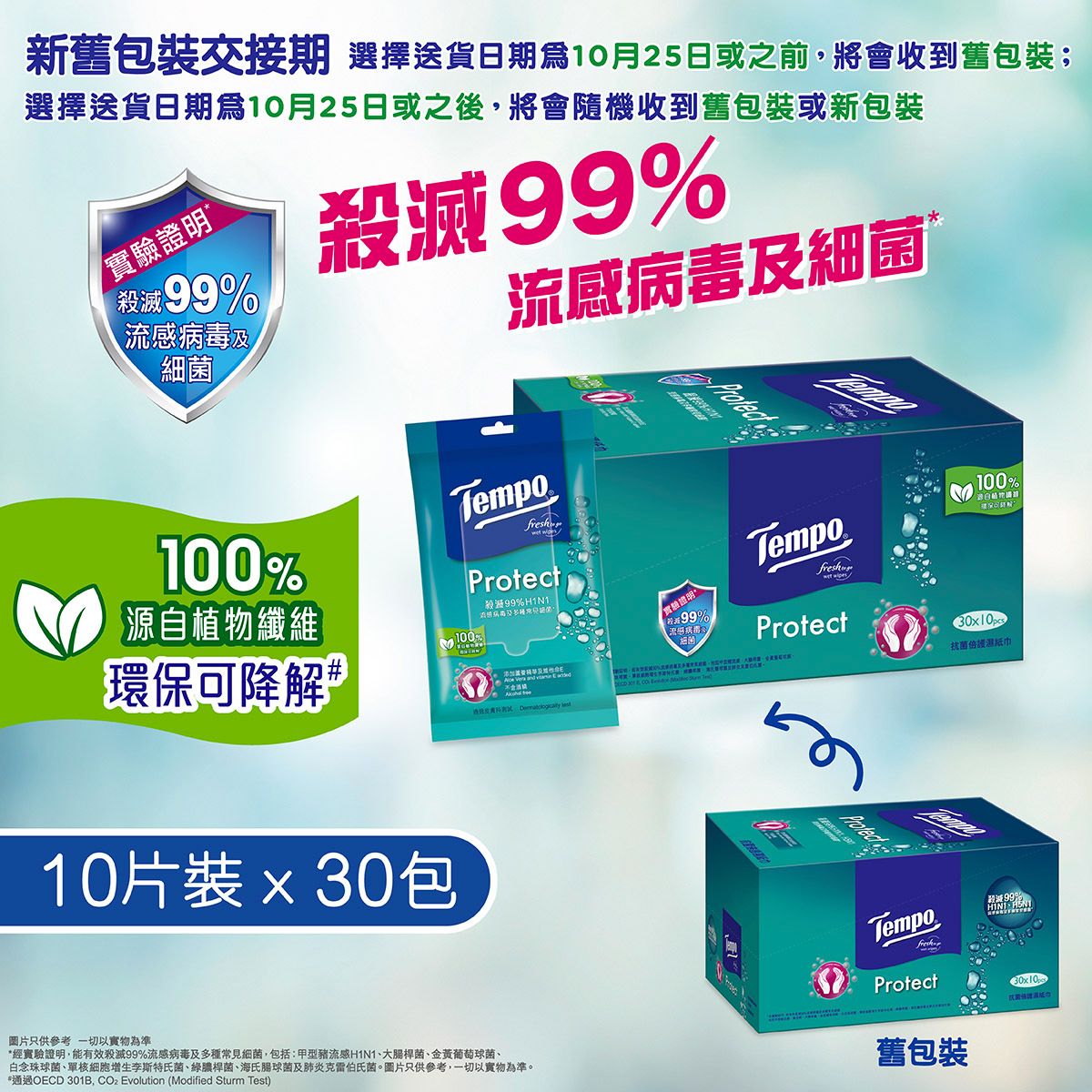 殺菌抗流感! [原盒][30包] Protect抗菌倍護濕紙巾 (新舊包裝隨機發送) #濕巾#Tissue#抗菌#流感#殺滅99%流感病毒#Protect
