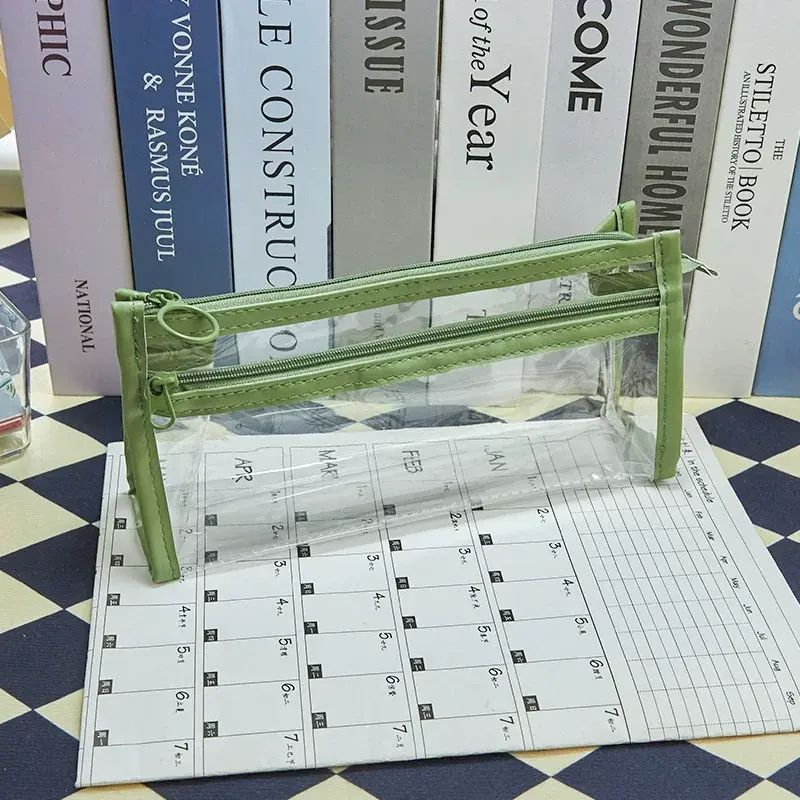 雙層透明三角筆袋 大容量考試筆袋 小學生女孩高顏值文具袋鉛筆盒