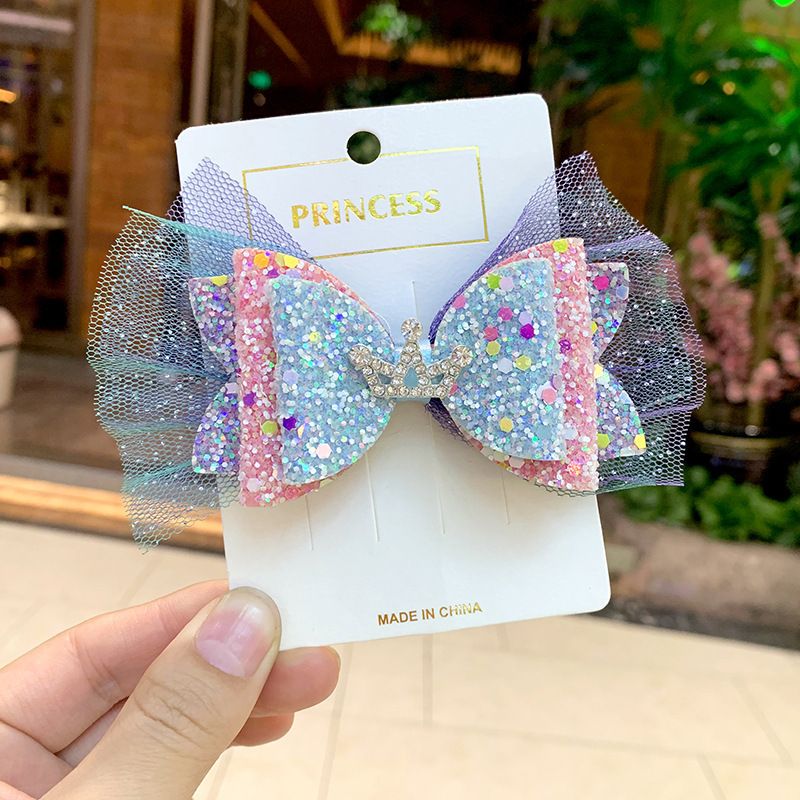 儿童雪花蝴蝶结飘带发饰炫彩网纱亮片宝宝发夹魔法棒皇冠发箍头饰-1皇冠蝴蝶结 均码