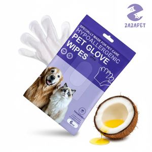 【加厚加大款】寵物除臭手套形濕紙巾 （清香型）貓狗通用 手套形濕紙巾 免沖涼 皮膚保濕 寵物消臭 滋潤皮膚 寵物清潔 防敏感 天然抗菌 6片装 